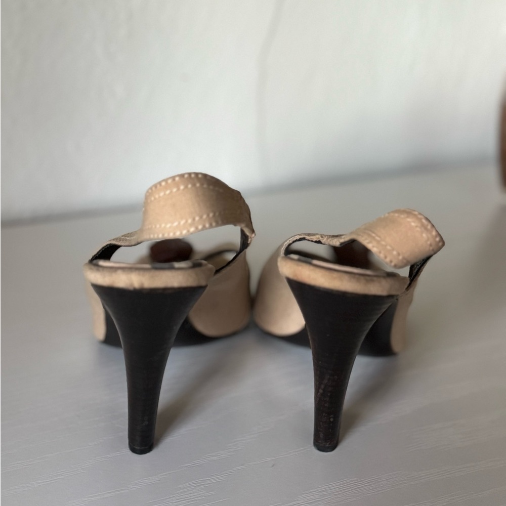 Burberry Beige Peep Toe Slingback Heels - Picture 4 of 7